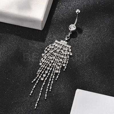 Alloy Crystal Rhinestone Dangle Curved Barbell Belly Rings LS-AJEW-R007-04P-03-1