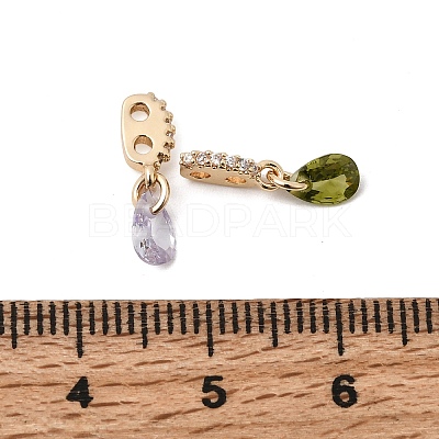 Brass 2-Loop Oval Spacer Bars with Teardrop Cubic Zirconia Tassel ZIRC-L106-01G-1