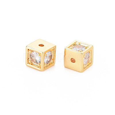 Rack Plating Brass Micro Pave Clear Cubic Zirconia Beads KK-N233-187-1