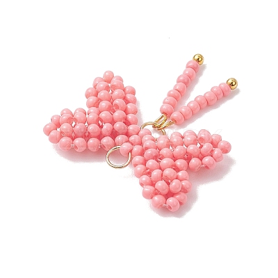 Glass Seed Beaded Bowknot Pendants PALLOY-MZ01055-02-1