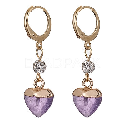 Heart Natural Mixed Gemstone Dangle Leverback Earrings EJEW-JE05470-1