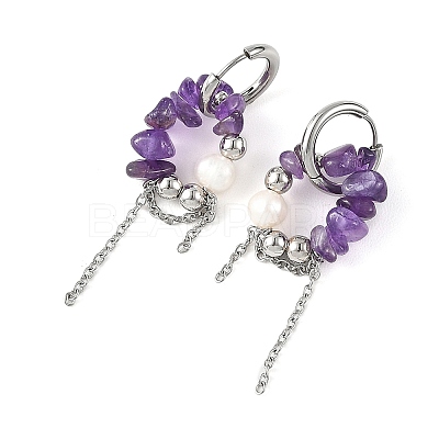 Natural Amethyst Chips Drop Earrings EJEW-TA00817-02-1