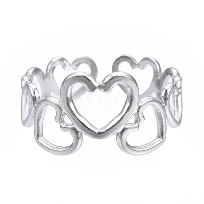 Non-Tarnish 304 Stainless Steel Heart Open Cuff Ring RJEW-T023-57P-1