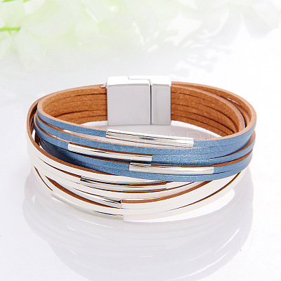 Two Tone Imitation Leather Multi-strand Bracelets for Women WGE2A7B-07-1