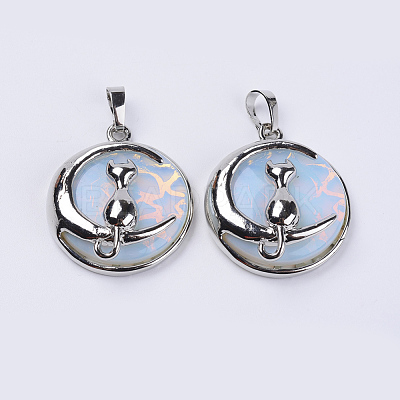Natural & Synthetic Mixed Stone Kitten Pendants G-P350-B-1