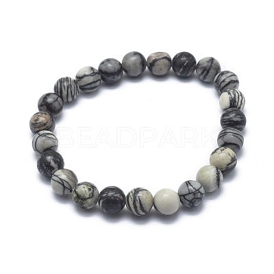Natural Netstone Bead Stretch Bracelets X-BJEW-K212-B-021-1