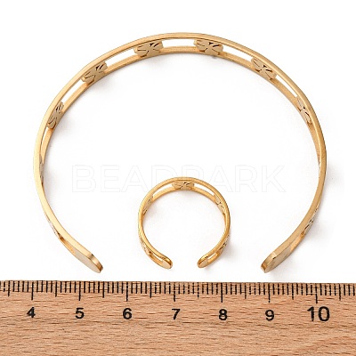 304 Stainless Steel Cuff Bangle & Cuff Rings Sets SJEW-Z003-01G-1