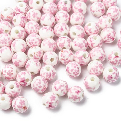 Floral Printed Porcelain Beads PORC-Q201-10mm-3-1