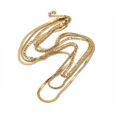 Stainless Steel Chains Three Layers Necklaces NJEW-D054-01B-02G-1
