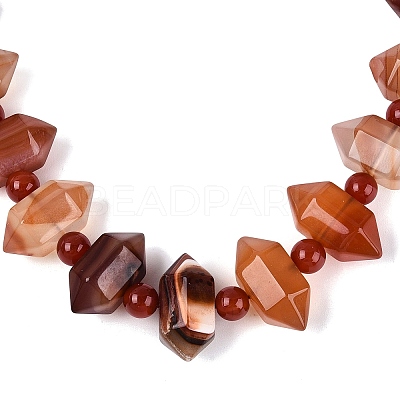 Natural Red Agate Round & Cone Beaded Necklaces NJEW-N064-03L-1