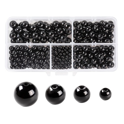 340Pcs 4 Sizes Synthetic Black Stone Beads Strands G-LS0001-10-1