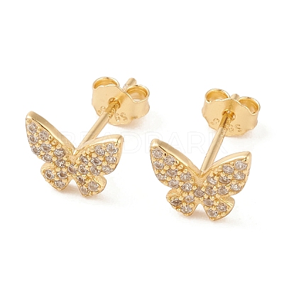 Clear Cubic Zirconia Butterfly Stud Earrings EJEW-G351-01G-1
