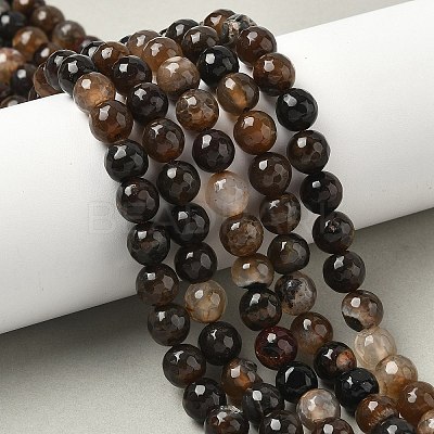 Dyed Natural Agate Faceted Round Beads Strands G-E320E-8mm-14-1