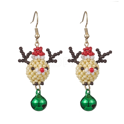 Glass Beaded Reindeer Dangle Earrings EJEW-MZ00628-1