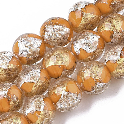 Handmade Gold Sand Lampwork Bead Strands FOIL-T003-01F-1