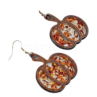 Thanksgiving Day Pumpkin Acrylic & Wood Dangle Earrings FS-WG00641-01-1