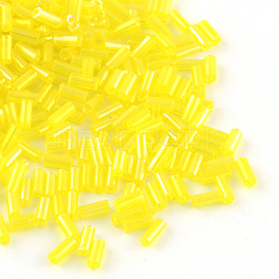 AB Color Plated Glass Bugle Beads SEED-R011-170-1