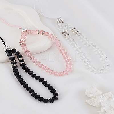 3Pcs 3 Colors Glass & Rhinestone Beaded Phone Hand Strap Chains AJEW-LP0001-15-1
