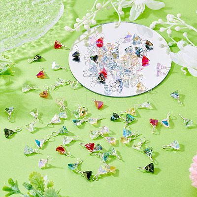 90Pcs 9 Styles Glass Triangle Pendants PALLOY-TAC0258-1