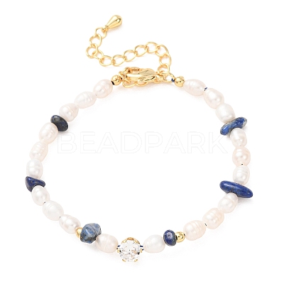 Natural Lapis Lazuli Chip and Rice Natural Pearl Beaded Bracelets GG-CBA3297-13G-D-1