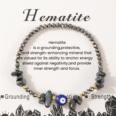 Synthetic Non-magnetic Hematite & Glass Beads Stretch Bracelets IK4988-5-1