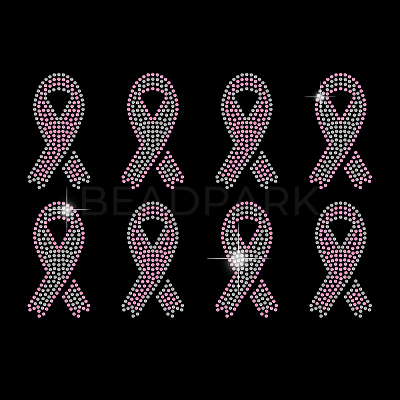 Breast Cancer Awareness Bibbon Glass Hotfix Rhinestone DIY-WH0303-092-1