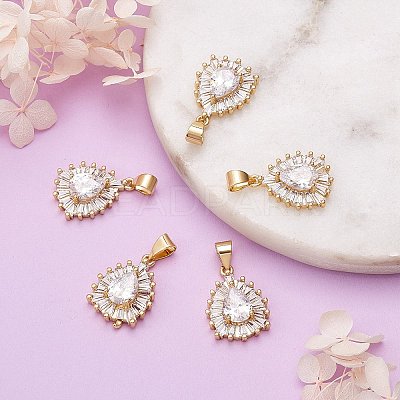 5Pcs Brass Clear Cubic Zirconia Pendants KK-SZ0001-96-1