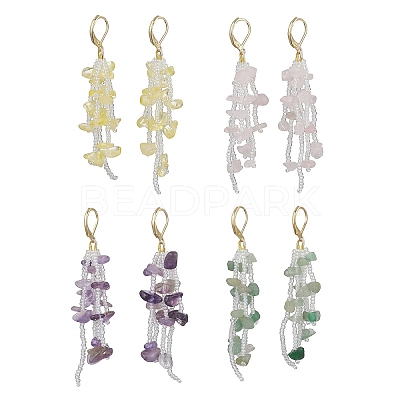 4 Pairs Natural Gemstone Dangle Earrings EJEW-MZ00594-1