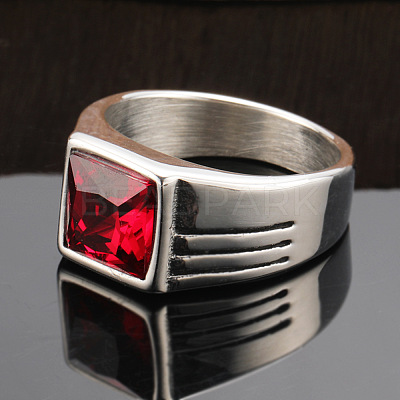 Fashionable 304 Stainless Steel Cubic Zirconia Finger Rings for Men FS-WGE7444-02-1