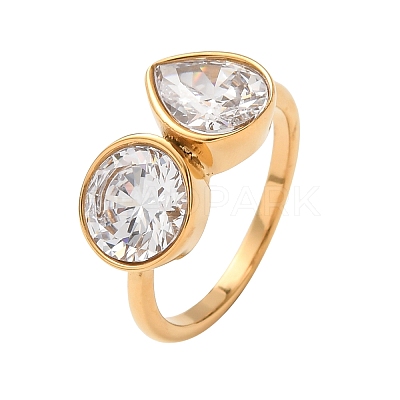 304 Stainless Steel Pave Cubic Zirconia Finger Rings for Women RJEW-K319-02A-G-1