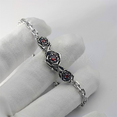 Vintage Alloy Ruby Rhinestone Rose Flower Link Bracelets WGBBDAC-01-1