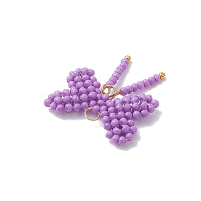Glass Seed Beaded Bowknot Pendants PALLOY-MZ01055-05-1