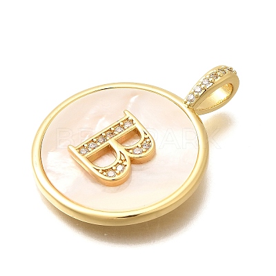 Rack Plating Brass Micro Pave Clear Cubic Zirconia Pendants with Shell KK-M309-42G-B-1