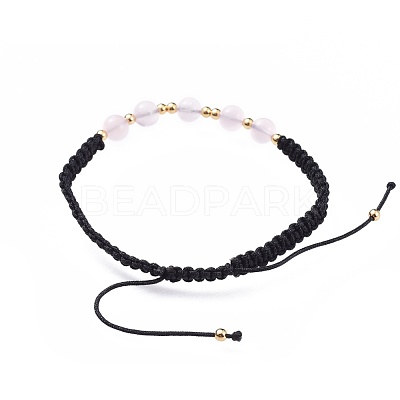 Adjustable Natural Rose Quartz Braided Bead Bracelets BJEW-JB04599-02-1