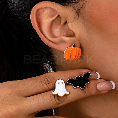 3 Pairs Halloween Alloy Enamel Stud Earrings FS-WGD9D4F-01-1