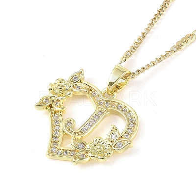 304 Stainless Steel Heart Pendant Necklaces with Cubic Zirconia NJEW-H029-01G-J-1