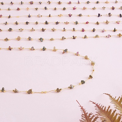 Natural Multicolor Tourmaline Chips Beaded Chains CHC-SZ0001-62C-1