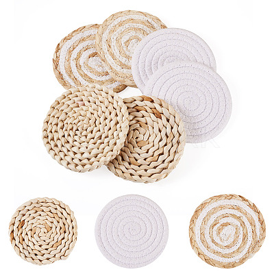 6Pcs 3 Styles Handmade Hot Pads with Corn Straw Woven Placemats AJEW-MB0001-04-1