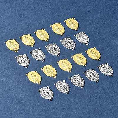 20Pcs 2 Colors Holy Oval Carved Virgin Mary Tibetan Style Alloy Chandelier Component Links TIBE-FS0001-15-1