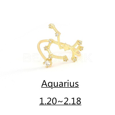 Twelve Constellation Brass Micro Pave Clear Cubic Zirconia Cuff Rings FS-WG8E359-09-1
