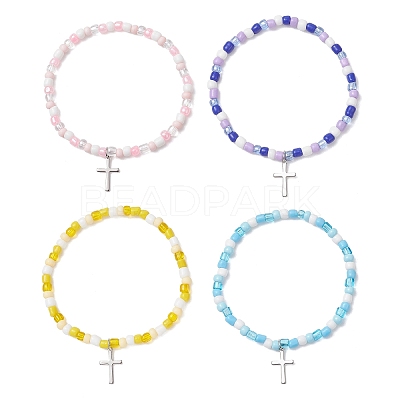 Adjustable Glass Beaded Charm Bracelets BJEW-JB13287-1