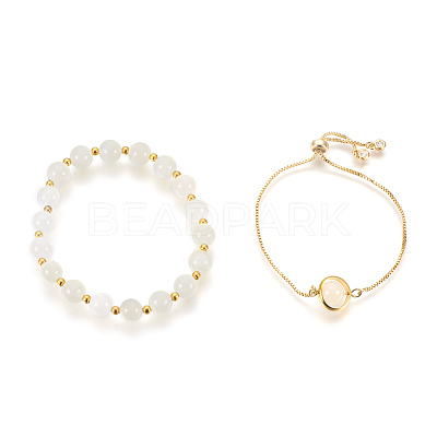 Natural Moonstone Bracelets Sets BJEW-JB03913-02-1
