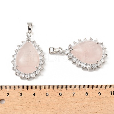 Natural Rose Quartz & Rhinestone Pendants G-K338-31P-07-1