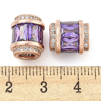 Rack Plating Brass Micro Pave Cubic Zirconia European Beads LS-KK-F089-31RG-04-1