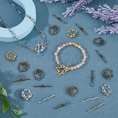 48Pcs 4 Colors Alloy Flower Toggle Clasps FIND-DC0004-35-1