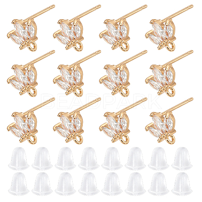 12Pcs Brass Micro Pave Clear Cubic Zirconia Stud Earring Findings KK-DC0001-28-1