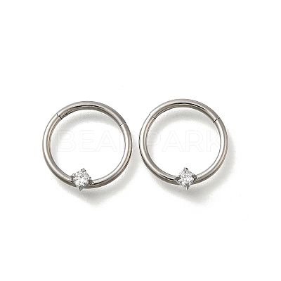 304 Stainless Steel Clear Cubic Zirconia Rhombus Hoop Nose Rings AJEW-D306-12P-1