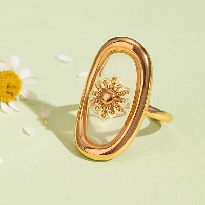304 Stainless Steel Resin Cuff Rings for Women RJEW-D305-02G-1