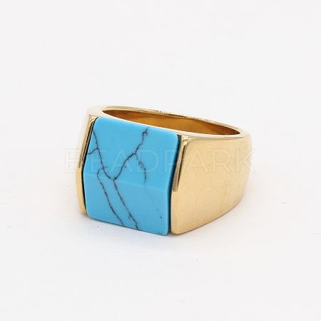 Rectangle Synthetic Turquoise Finger Ring FIND-PW0021-08C-G-1