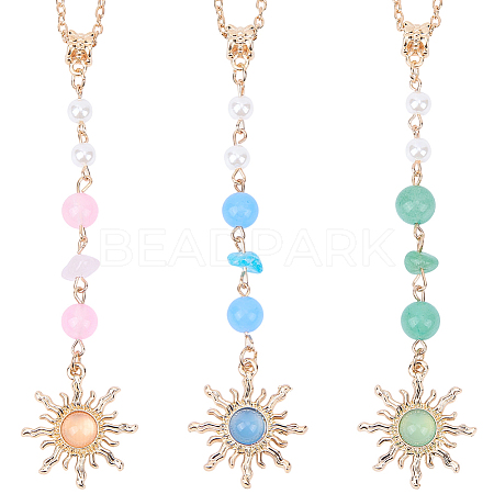 3Pcs 3 Colors Zinc Alloy Sun Pendant Decorations AJEW-SC0031-24-1